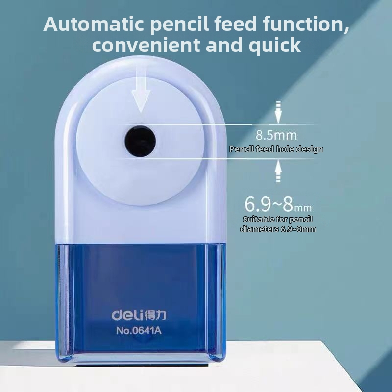 Ascuțitor de creioane Deli 0641A, din plastic, acționare manuală, greutate netă 133 g