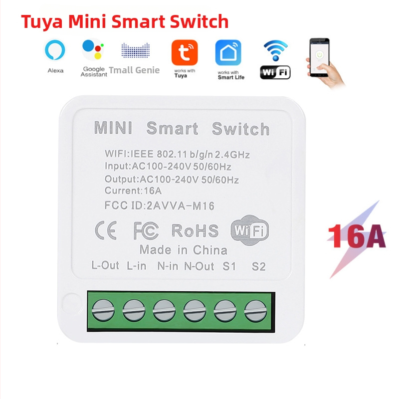 Tuya DIY Wi‑Fi smart spínač, mini skrytý, 16A, 100–240V, vzdialenosť montážnych otvorov 42 mm, CE certifikované