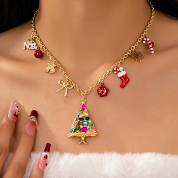 Metalni lanac s privjeskom od cinkovog legura, geometrijski oblik, božićni stil, opseg 41–50 cm