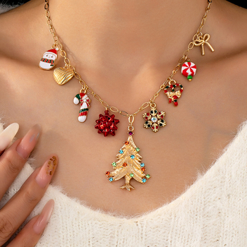 Metalni lanac s privjeskom od cinkovog legura, geometrijski oblik, božićni stil, opseg 41–50 cm