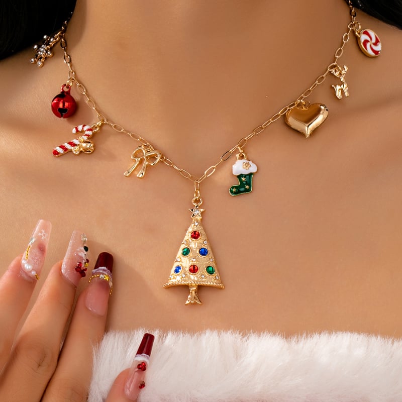 Metalni lanac s privjeskom od cinkovog legura, geometrijski oblik, božićni stil, opseg 41–50 cm