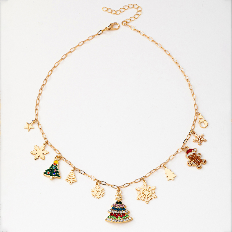 Metalni lanac s privjeskom od cinkovog legura, geometrijski oblik, božićni stil, opseg 41–50 cm