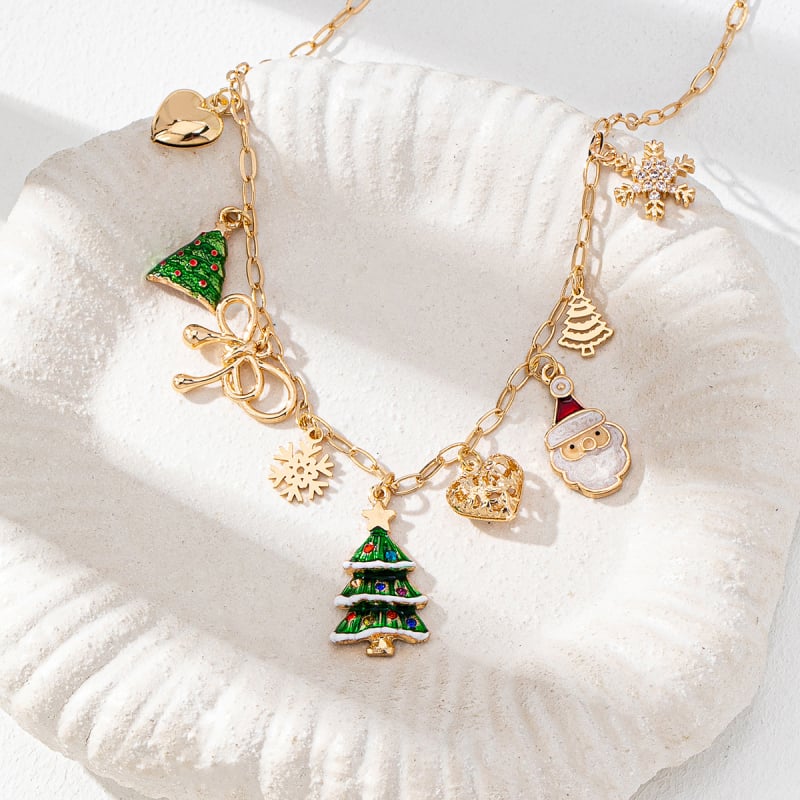 Metalni lanac s privjeskom od cinkovog legura, geometrijski oblik, božićni stil, opseg 41–50 cm