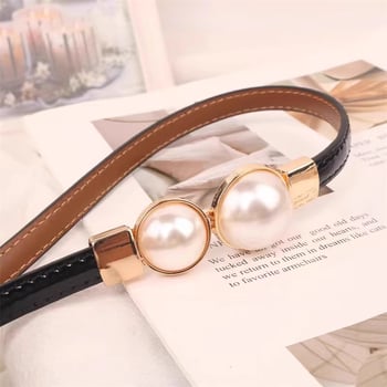 Saint-wang Pearl Thin Belt za žene — magnetsko zatvaranje, plastična kopča, širina 2–4 cm, poslovni stil dodatak