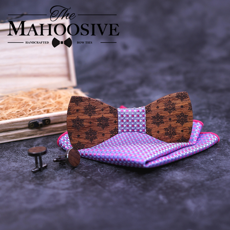 Drveni leptir-mašna s motivom snježne pahulje, 3D geometrijski uzorak, prilagodba loga, za muškarce, svadbeni dodatak