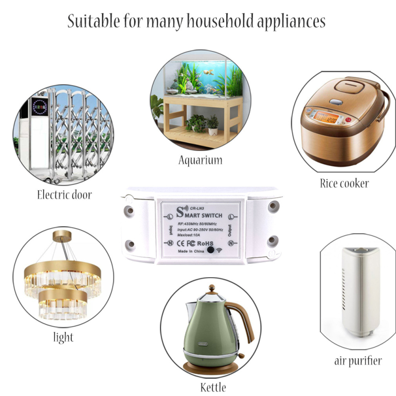 Vezeték nélküli távirányítós világításkapcsoló, 433MHz RF, 220V, öntapadós (433 MHz RF, 220V, vezeték nélküli, öntapadós)