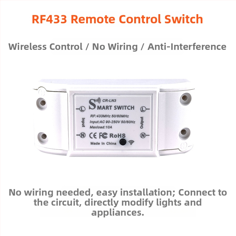 Bezdrôtový diaľkový vypínač osvetlenia, 433 MHz RF, 220V, samolepiaci (433 MHz RF, 220V, bezdrôtový, samolepiaci)