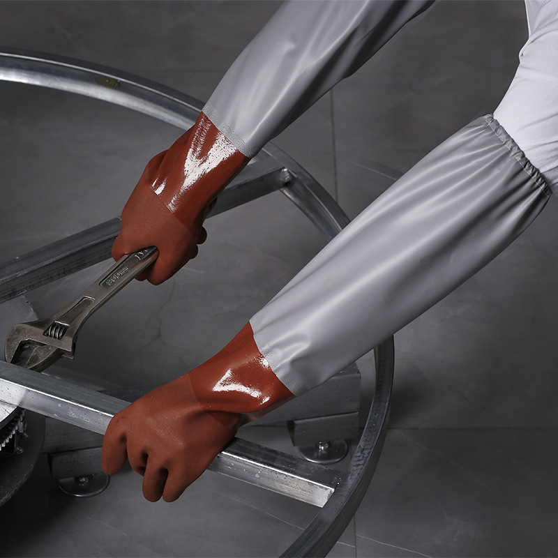 Γάντια PU με μακρύ και παχύτερο μανσέτο, ανθεκτικά σε οξέα και βάσεις, αδιάβροχα και ανθεκτικά στη φθορά για βιομηχανικό αλιευτικό τομέα