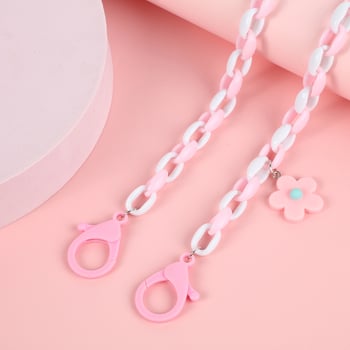 Slatki i svježi akrilni lančić za masku za djevojčice, ukrašen crtanim cvijećem. DIY lančić za naočale protiv pada.