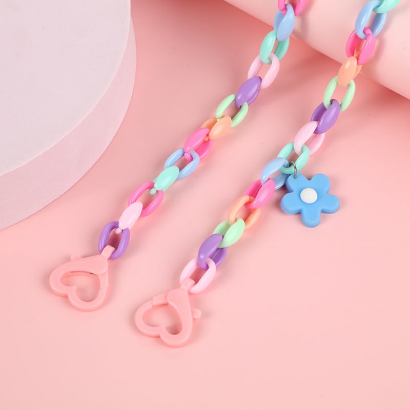 Slatki i svježi akrilni lančić za masku za djevojčice, ukrašen crtanim cvijećem. DIY lančić za naočale protiv pada.