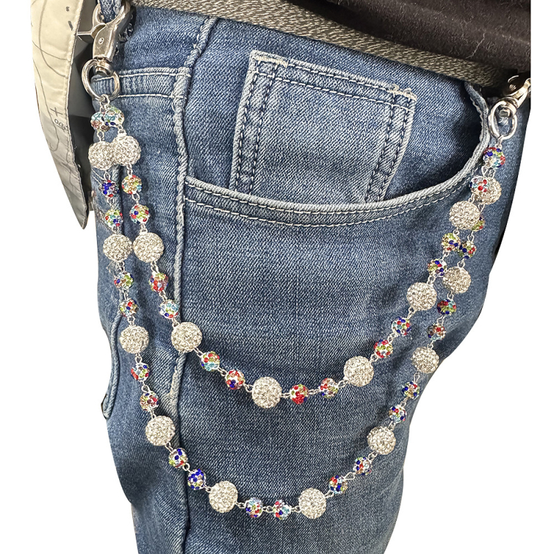 Unisex metalni pojas lanac s dijamantnim kuglicama, hip-hop stil