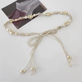 Pojasni lanac s ručno pletenom čipkom i čvorovima, etnički stil, plastični materijal, duljina 135 cm