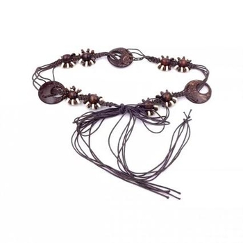 Pojasni lanac s ručno pletenom čipkom i čvorovima, etnički stil, plastični materijal, duljina 135 cm