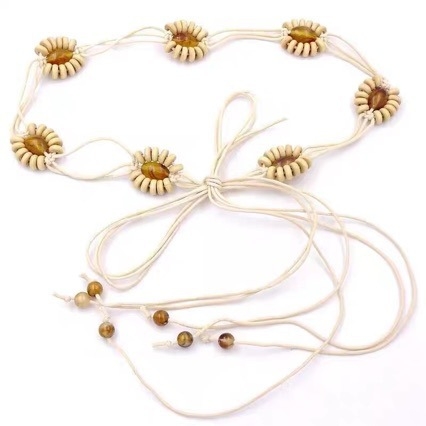 Pojasni lanac s ručno pletenom čipkom i čvorovima, etnički stil, plastični materijal, duljina 135 cm