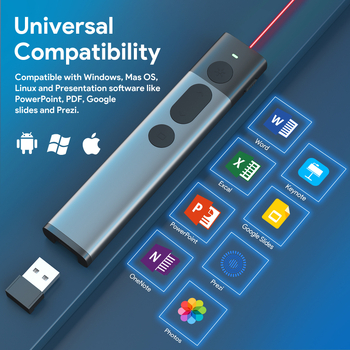 doosl Bežično laserski PPT pokazivač za nastavu — ABS+metalno kućište, 2.4G bežično, crveni laser, višestruki prezentator