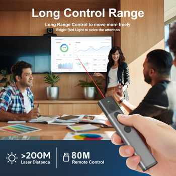 doosl Bežično laserski PPT pokazivač za nastavu — ABS+metalno kućište, 2.4G bežično, crveni laser, višestruki prezentator