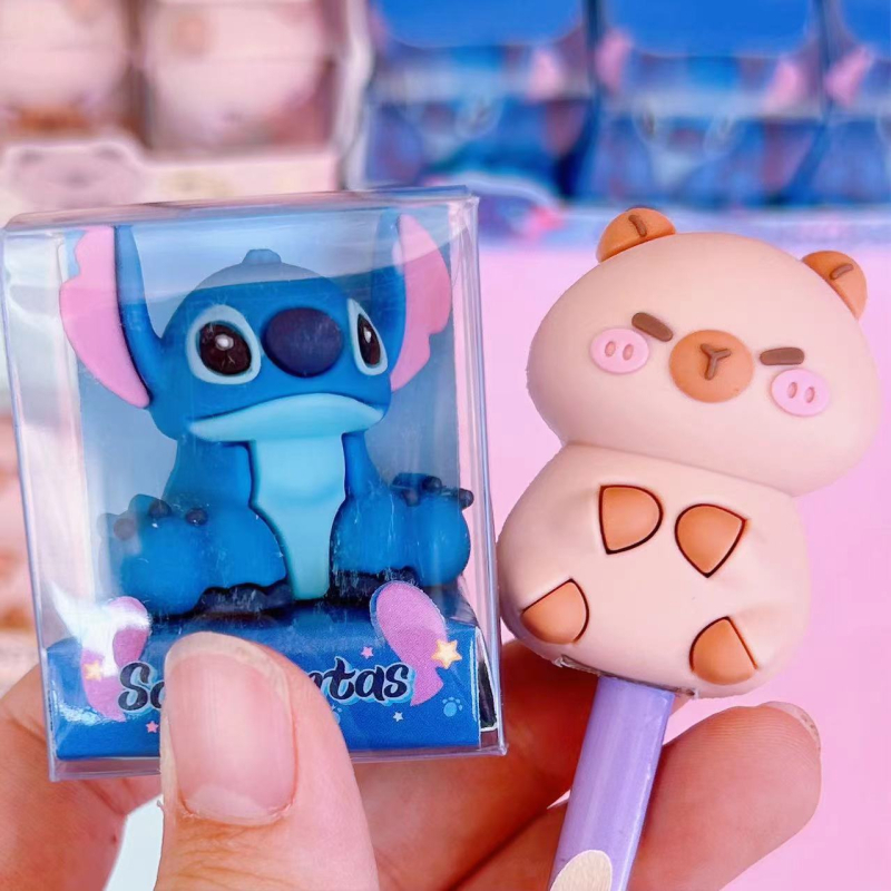 Oštrilo za olovke s dizajnom kapibare u karikaturi stilu, model 71090, tijelo od silikona, ručni pogon, pakiranje PVC kutija, 16 kom./kutija