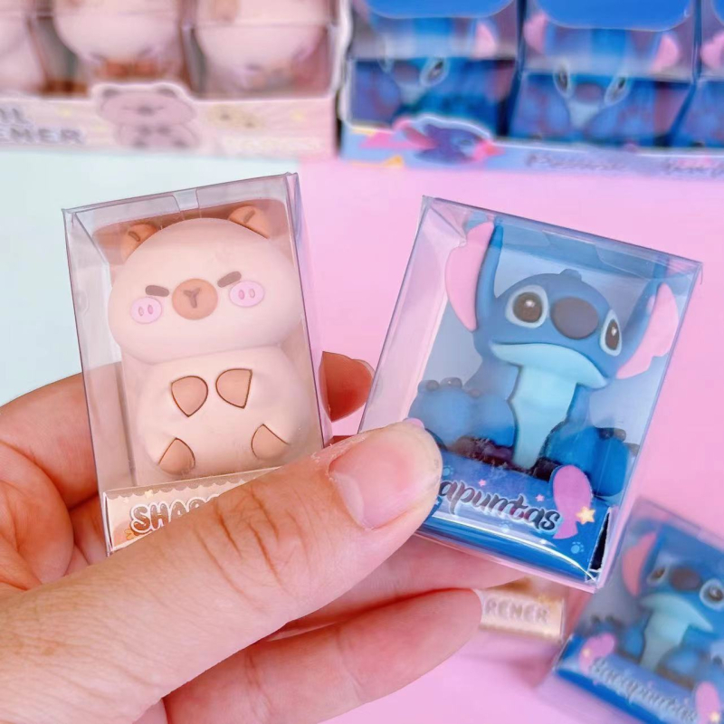 Oštrilo za olovke s dizajnom kapibare u karikaturi stilu, model 71090, tijelo od silikona, ručni pogon, pakiranje PVC kutija, 16 kom./kutija