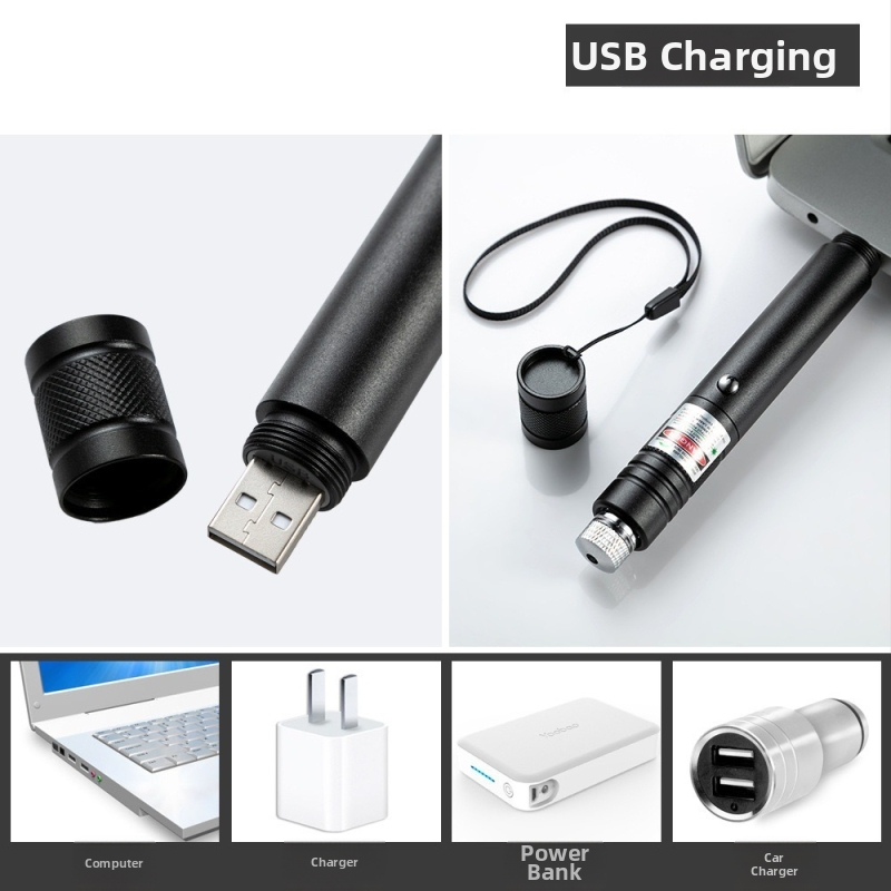 Laserové ukazovacie pero, USB nabíjanie, hliníkové telo, výstup 50 mW, prevádzkové napätie 3,7 V, vhodné do exteriéru