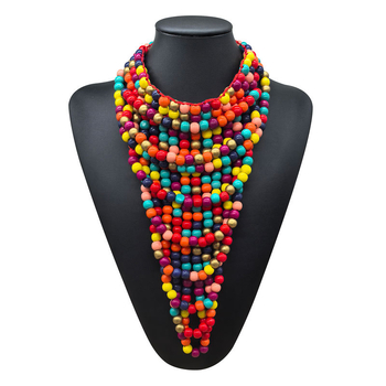 Ručna drvena ogrlica od perli, U-oblik, višeslojna, lanac s kuglicama