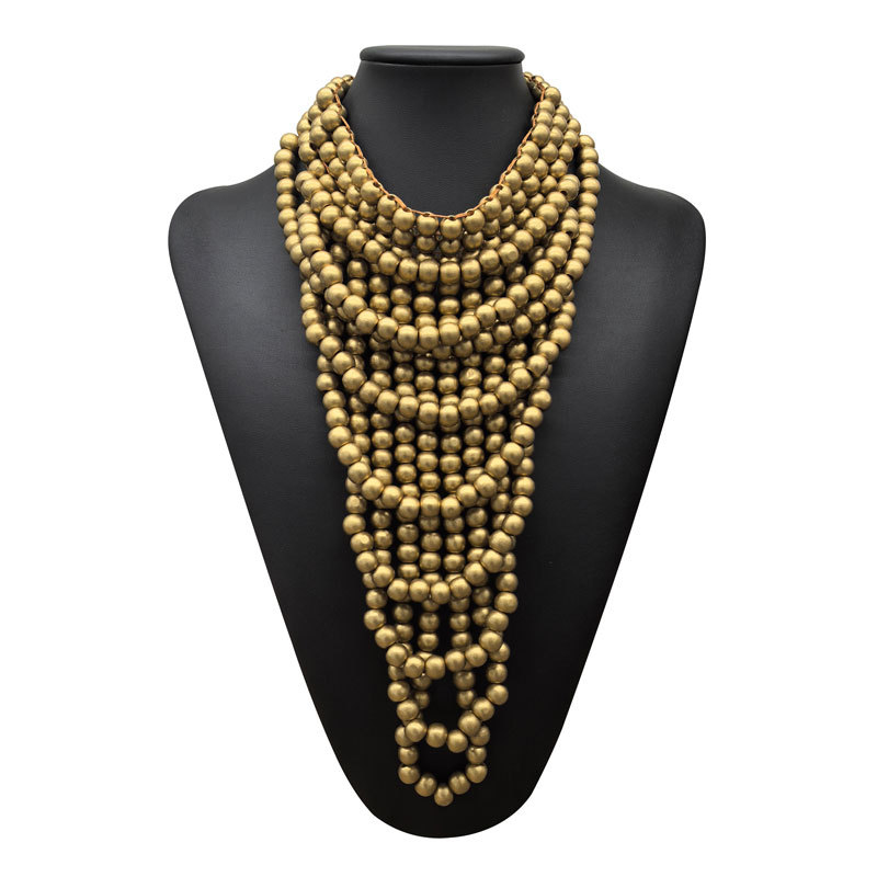 Ručna drvena ogrlica od perli, U-oblik, višeslojna, lanac s kuglicama