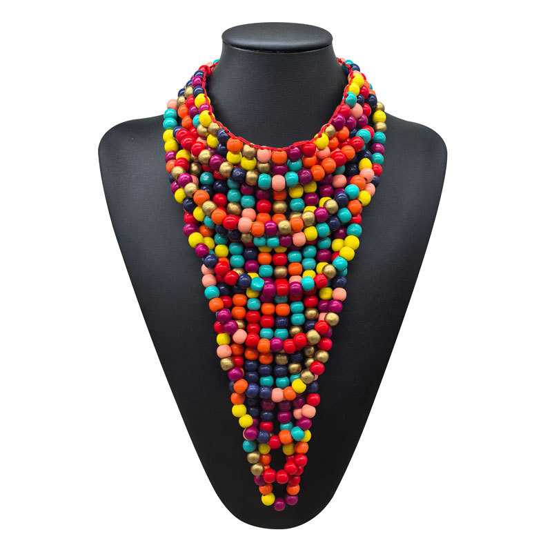 Ručna drvena ogrlica od perli, U-oblik, višeslojna, lanac s kuglicama