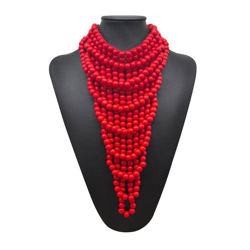 Ručna drvena ogrlica od perli, U-oblik, višeslojna, lanac s kuglicama