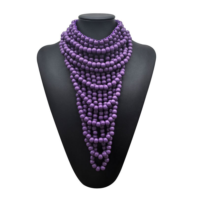 Ručna drvena ogrlica od perli, U-oblik, višeslojna, lanac s kuglicama