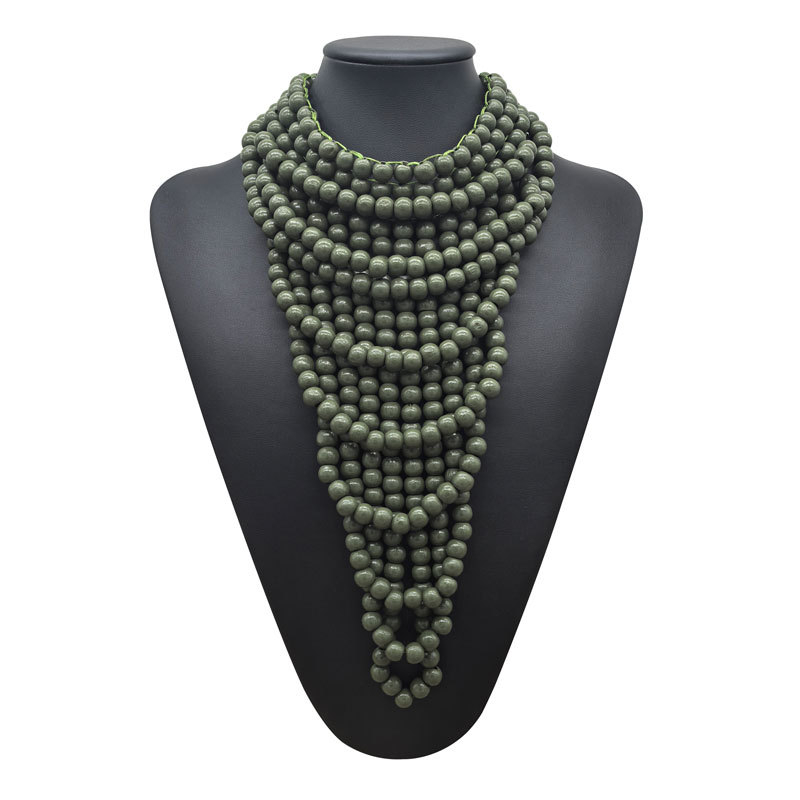 Ručna drvena ogrlica od perli, U-oblik, višeslojna, lanac s kuglicama