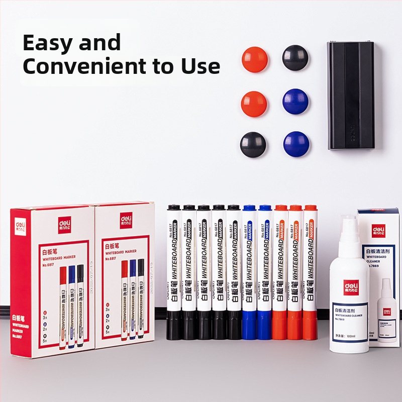 Sada príslušenstva k bielej tabuli MB402 od Deli pre kancelárske použitie (plastové telo; šírka čiary 1–3 mm; kancelárske použitie)