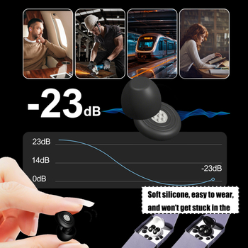 Szilikon alvófülvédők zajcsökkentéssel, NRR 22-35 dB, kerek fejű, munka, tanulás és alvás közben