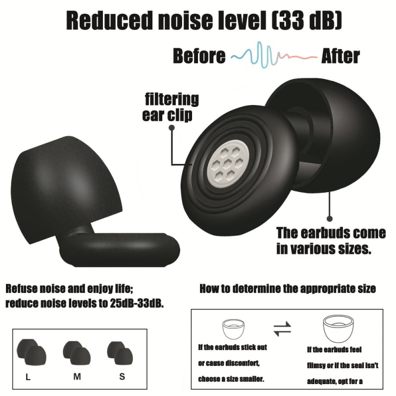 Szilikon alvófülvédők zajcsökkentéssel, NRR 22-35 dB, kerek fejű, munka, tanulás és alvás közben