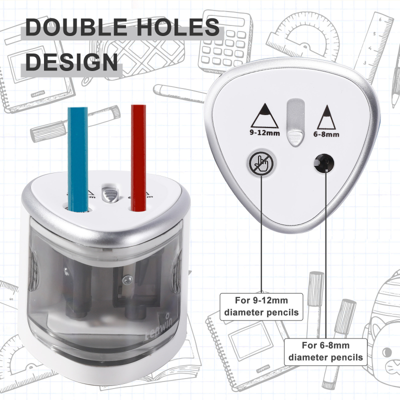 Električni oštrač za olovke s dvije rupe, model 8004, plastični, geometrijski dizajn