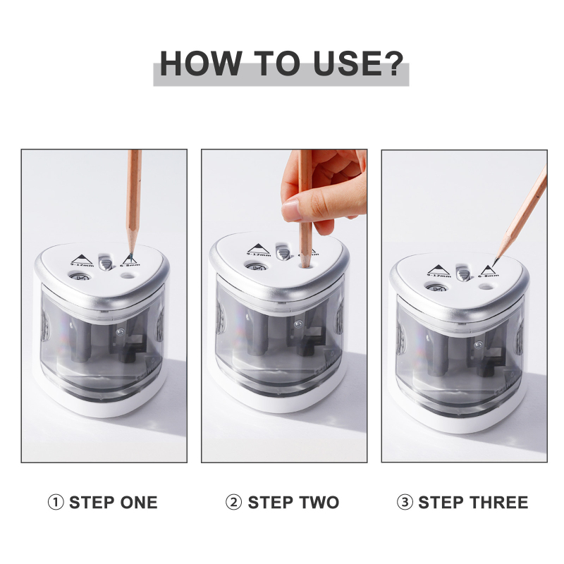 Električni oštrač za olovke s dvije rupe, model 8004, plastični, geometrijski dizajn