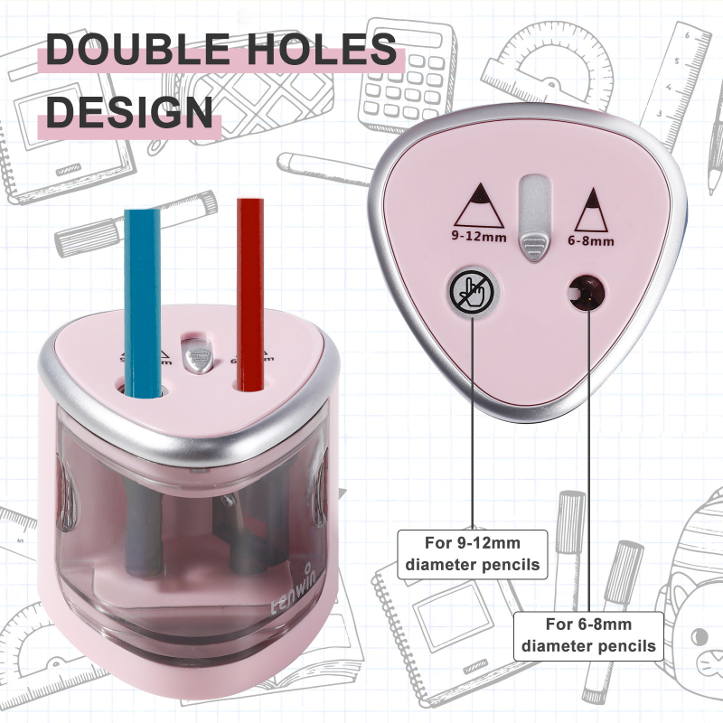 Električni oštrač za olovke s dvije rupe, model 8004, plastični, geometrijski dizajn