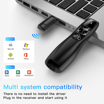 Bežično PPT pero za prebacivanje stranica s projekcijom i laserom, 2.4G, Plug-and-Play, ABS kućište