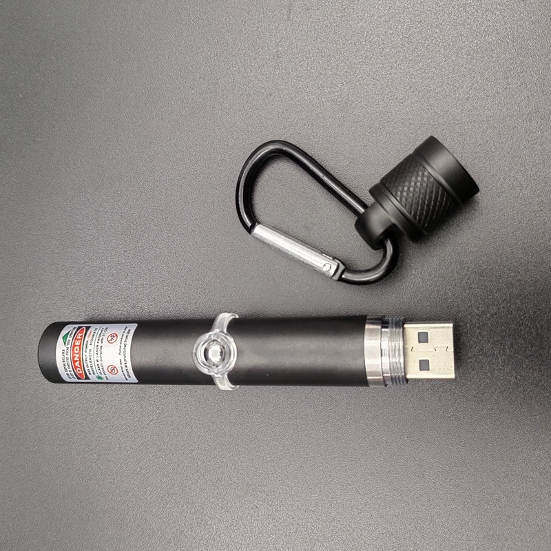 Aluminijski laser pointer zelene boje, USB punjenje, karabinski klip, otisak logotipa, prilagodba