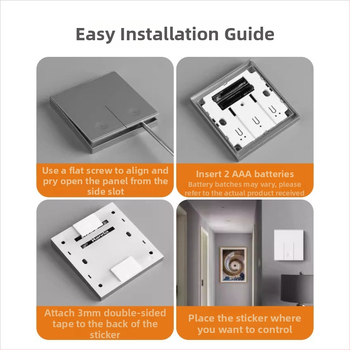 Panou de întrerupător wireless cu control dublu și personalizare - 110-220V, 433MHz, rază 20 m, interval de temperatură 0–50°C, pentru iluminat casnic