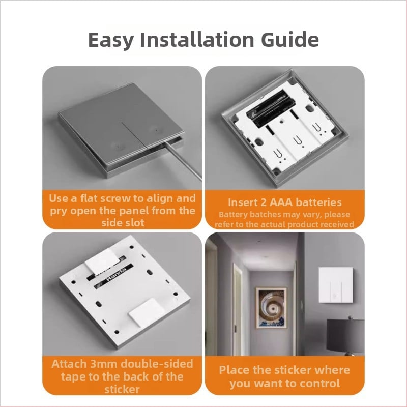 Panou de întrerupător wireless cu control dublu și personalizare - 110-220V, 433MHz, rază 20 m, interval de temperatură 0–50°C, pentru iluminat casnic