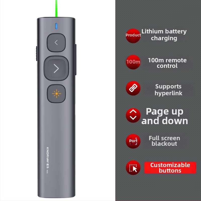 KNORVAY N95 lézeres oldalfordító toll PPT-projekcióhoz, USB-kapcsolat, ABS+PC