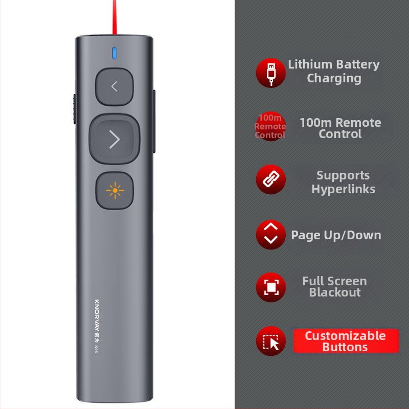KNORVAY N95 lézeres oldalfordító toll PPT-projekcióhoz, USB-kapcsolat, ABS+PC