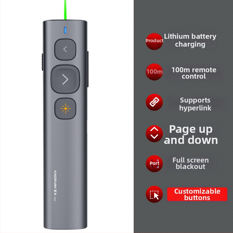 KNORVAY N95 lézeres oldalfordító toll PPT-projekcióhoz, USB-kapcsolat, ABS+PC