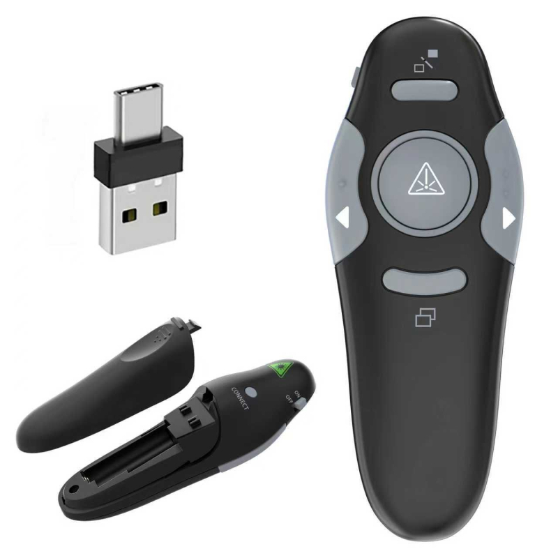 PPT oldalváltó toll, 2.4G vezeték nélküli USB lézerpointer, matt ABS test, modell k100A, logó nyomtatás elérhető, testreszabás elérhető