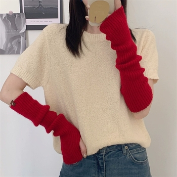 Kötött karvédők nőknek, koreai stílus, egyszínű minta, nyárra, őszre és télre alkalmas