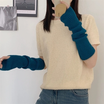 Kötött karvédők nőknek, koreai stílus, egyszínű minta, nyárra, őszre és télre alkalmas