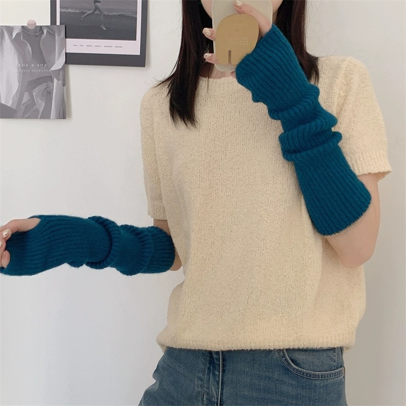 Kötött karvédők nőknek, koreai stílus, egyszínű minta, nyárra, őszre és télre alkalmas