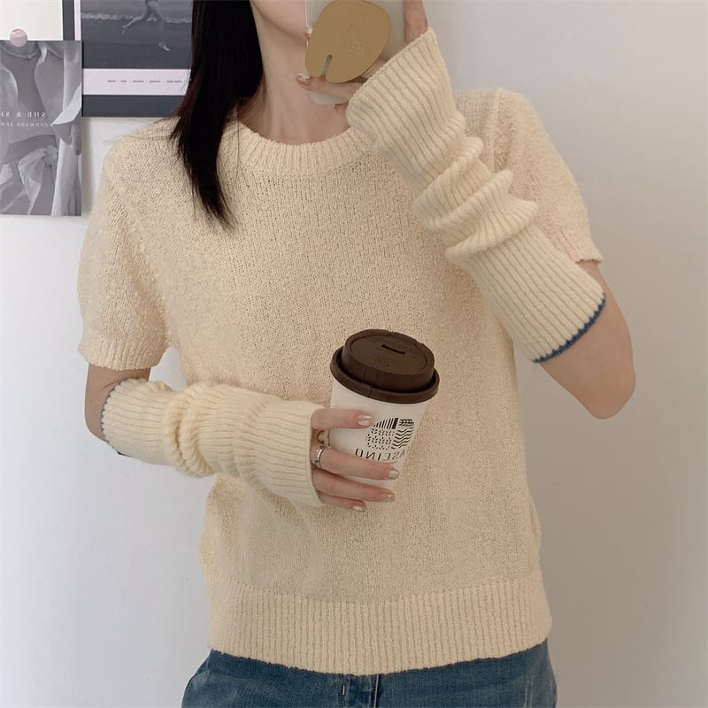 Kötött karvédők nőknek, koreai stílus, egyszínű minta, nyárra, őszre és télre alkalmas