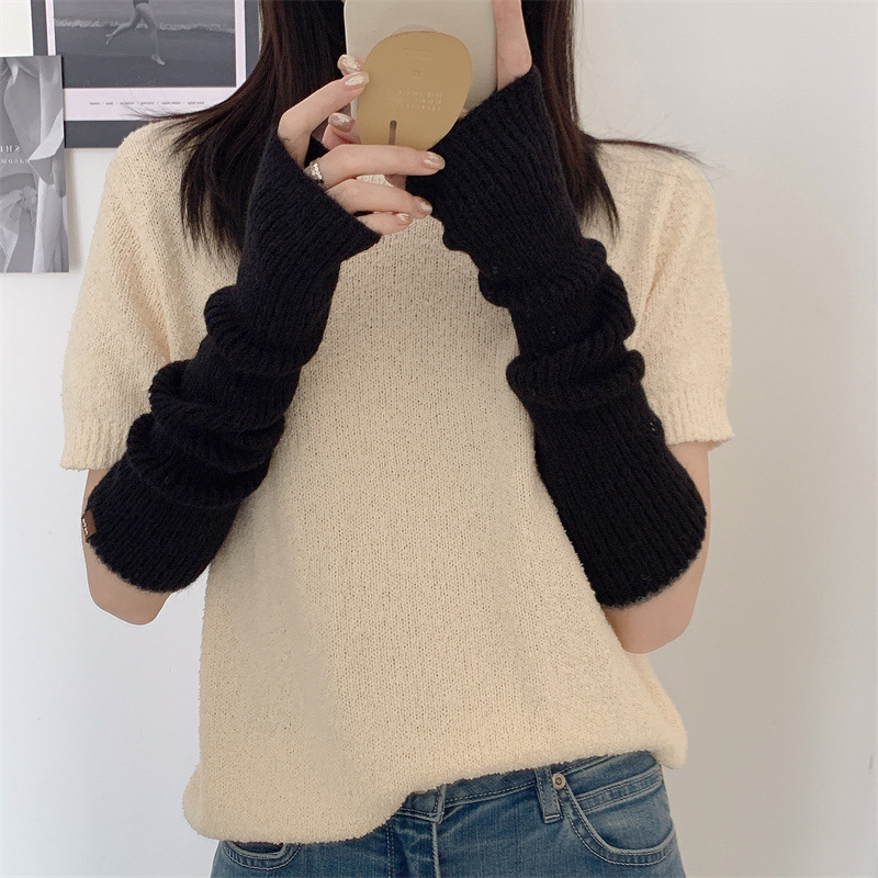 Kötött karvédők nőknek, koreai stílus, egyszínű minta, nyárra, őszre és télre alkalmas