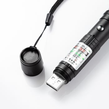 Que chuang újratölthető lézer pointer, 1 km-es hatótávolsággal, 523 nm-es hullámhosszal, lítium akkumulátorral.