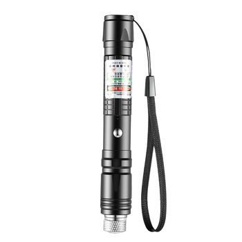 Que chuang újratölthető lézer pointer, 1 km-es hatótávolsággal, 523 nm-es hullámhosszal, lítium akkumulátorral.